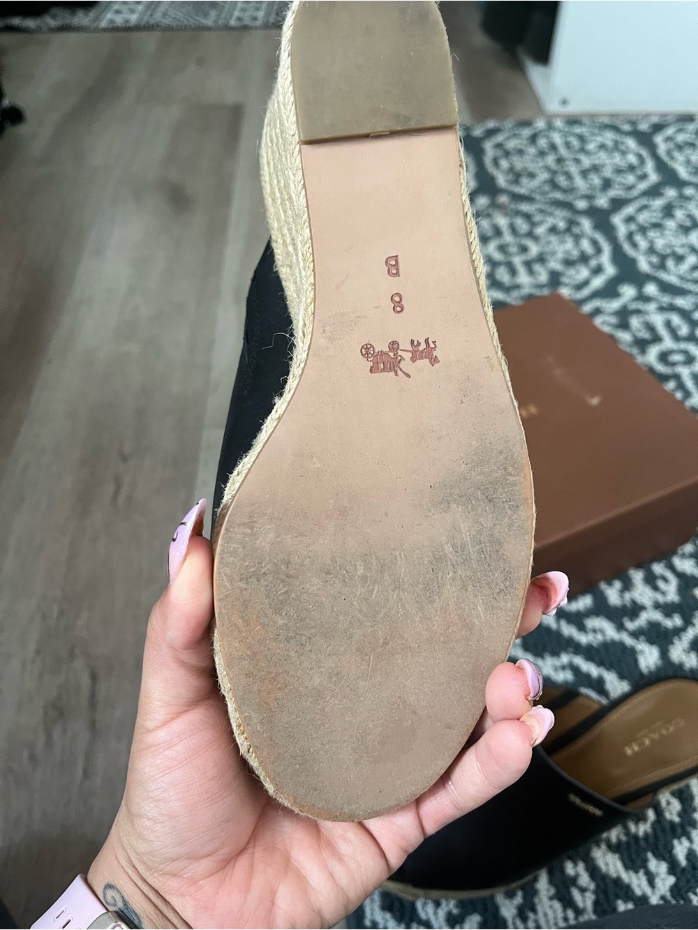 Coach Black Leather Open-Toe Espadrille Slides with Tan Insole - Picture 6 of 6